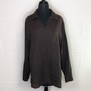 Liz Claiborne Vintage 100% Linen Brown Long Sleeve Popover Lagenlook Tunic